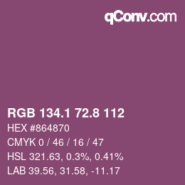 カラーコード: RGB 134.1 72.8 112 | qconv.com