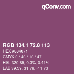 カラーコード: RGB 134.1 72.8 113 | qconv.com