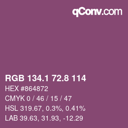 カラーコード: RGB 134.1 72.8 114 | qconv.com