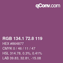 カラーコード: RGB 134.1 72.8 119 | qconv.com