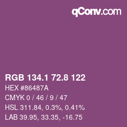 カラーコード: RGB 134.1 72.8 122 | qconv.com