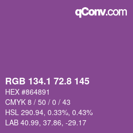 カラーコード: RGB 134.1 72.8 145 | qconv.com