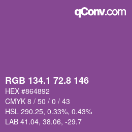 カラーコード: RGB 134.1 72.8 146 | qconv.com