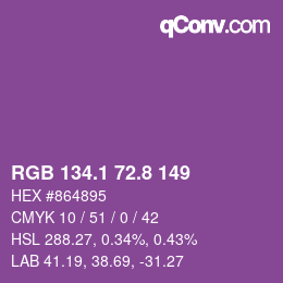 カラーコード: RGB 134.1 72.8 149 | qconv.com