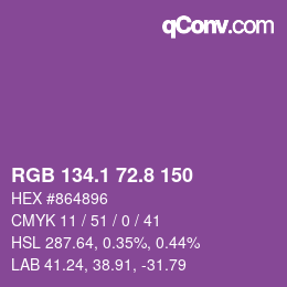 カラーコード: RGB 134.1 72.8 150 | qconv.com