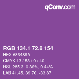カラーコード: RGB 134.1 72.8 154 | qconv.com