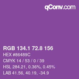 カラーコード: RGB 134.1 72.8 156 | qconv.com