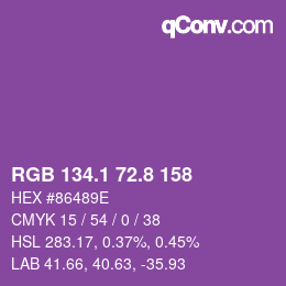 カラーコード: RGB 134.1 72.8 158 | qconv.com