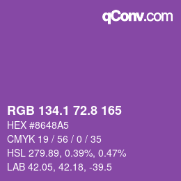 カラーコード: RGB 134.1 72.8 165 | qconv.com