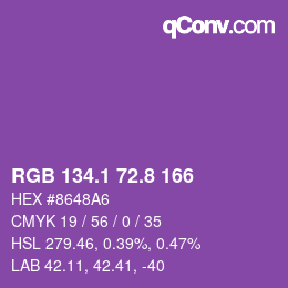 カラーコード: RGB 134.1 72.8 166 | qconv.com