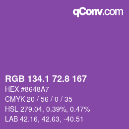 カラーコード: RGB 134.1 72.8 167 | qconv.com