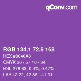 カラーコード: RGB 134.1 72.8 168 | qconv.com