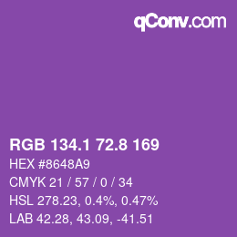 カラーコード: RGB 134.1 72.8 169 | qconv.com