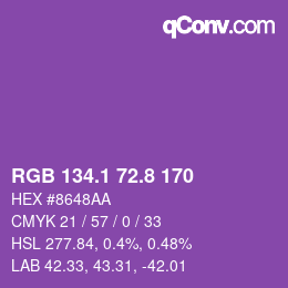 カラーコード: RGB 134.1 72.8 170 | qconv.com