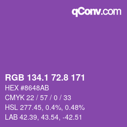 カラーコード: RGB 134.1 72.8 171 | qconv.com