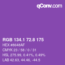 カラーコード: RGB 134.1 72.8 175 | qconv.com