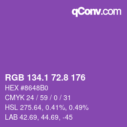 カラーコード: RGB 134.1 72.8 176 | qconv.com
