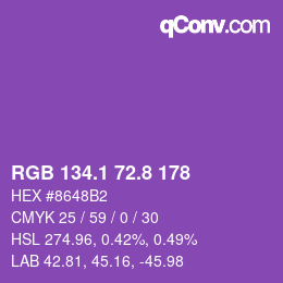 カラーコード: RGB 134.1 72.8 178 | qconv.com