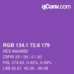 カラーコード: RGB 134.1 72.8 179 | qconv.com