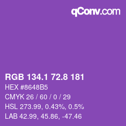 カラーコード: RGB 134.1 72.8 181 | qconv.com