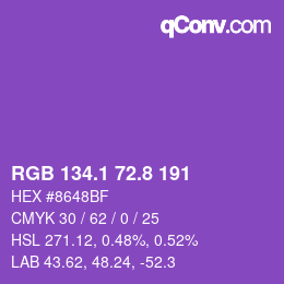 カラーコード: RGB 134.1 72.8 191 | qconv.com