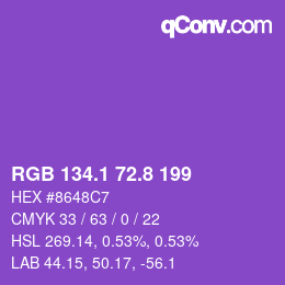 カラーコード: RGB 134.1 72.8 199 | qconv.com