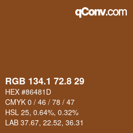 Farbcode: RGB 134.1 72.8 29 | qconv.com