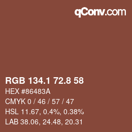 Color code: RGB 134.1 72.8 58 | qconv.com