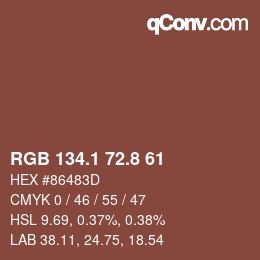 Color code: RGB 134.1 72.8 61 | qconv.com