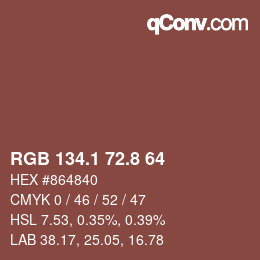 カラーコード: RGB 134.1 72.8 64 | qconv.com