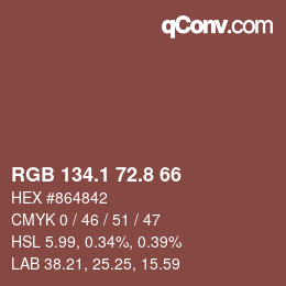 Color code: RGB 134.1 72.8 66 | qconv.com