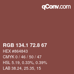 Color code: RGB 134.1 72.8 67 | qconv.com