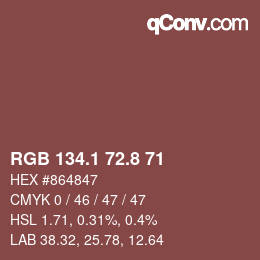 Color code: RGB 134.1 72.8 71 | qconv.com