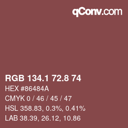 カラーコード: RGB 134.1 72.8 74 | qconv.com