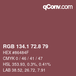 カラーコード: RGB 134.1 72.8 79 | qconv.com