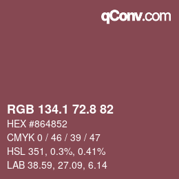 Color code: RGB 134.1 72.8 82 | qconv.com
