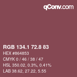 カラーコード: RGB 134.1 72.8 83 | qconv.com