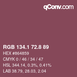 カラーコード: RGB 134.1 72.8 89 | qconv.com
