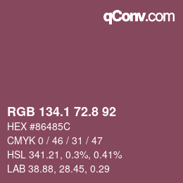 カラーコード: RGB 134.1 72.8 92 | qconv.com