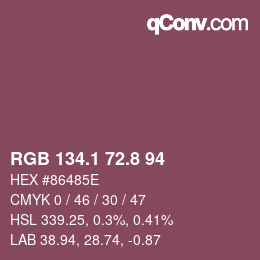 カラーコード: RGB 134.1 72.8 94 | qconv.com