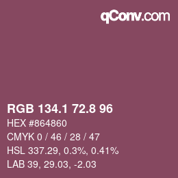 Color code: RGB 134.1 72.8 96 | qconv.com