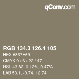 カラーコード: RGB 134.3 126.4 105 | qconv.com