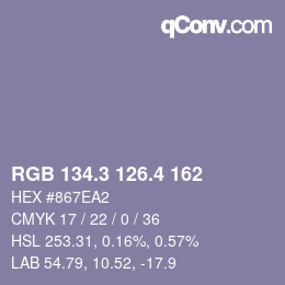 カラーコード: RGB 134.3 126.4 162 | qconv.com