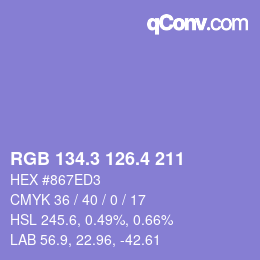 カラーコード: RGB 134.3 126.4 211 | qconv.com