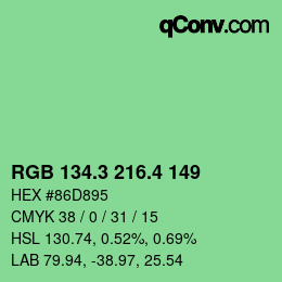 カラーコード: RGB 134.3 216.4 149 | qconv.com