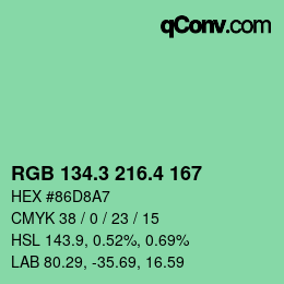 カラーコード: RGB 134.3 216.4 167 | qconv.com