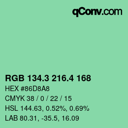 カラーコード: RGB 134.3 216.4 168 | qconv.com