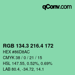 カラーコード: RGB 134.3 216.4 172 | qconv.com