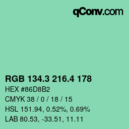 カラーコード: RGB 134.3 216.4 178 | qconv.com