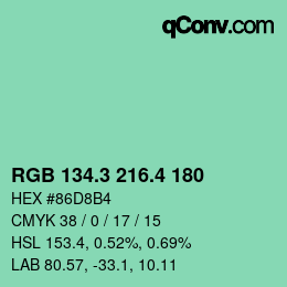 カラーコード: RGB 134.3 216.4 180 | qconv.com